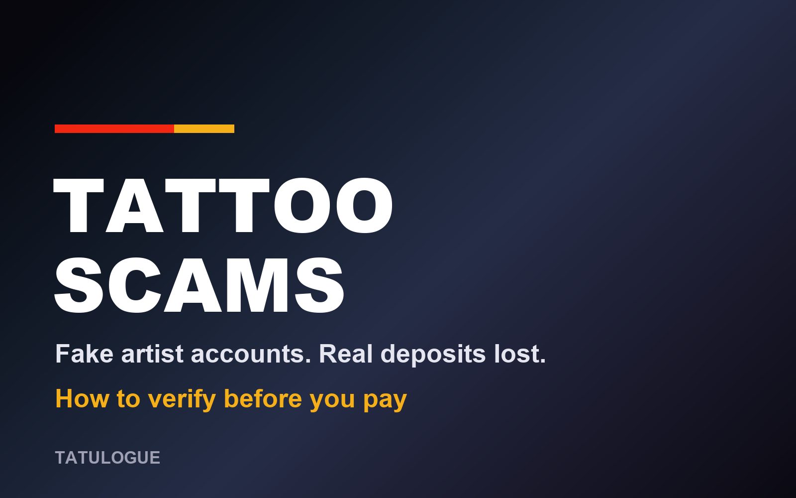 Tattoo scams graphic: fake artist accounts, real deposits lost