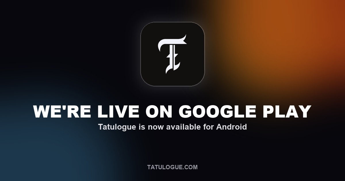 Tatulogue app icon on a dark gradient background with the text 'We're live on Google Play'